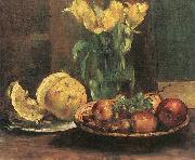 Lovis Corinth Stillleben mit gelben Tulpen, apfeln und Grapefruit oil painting reproduction